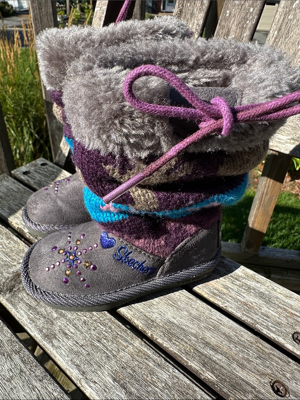 Skechers Twinkle Toes faux fur suede-like boots, size 5c